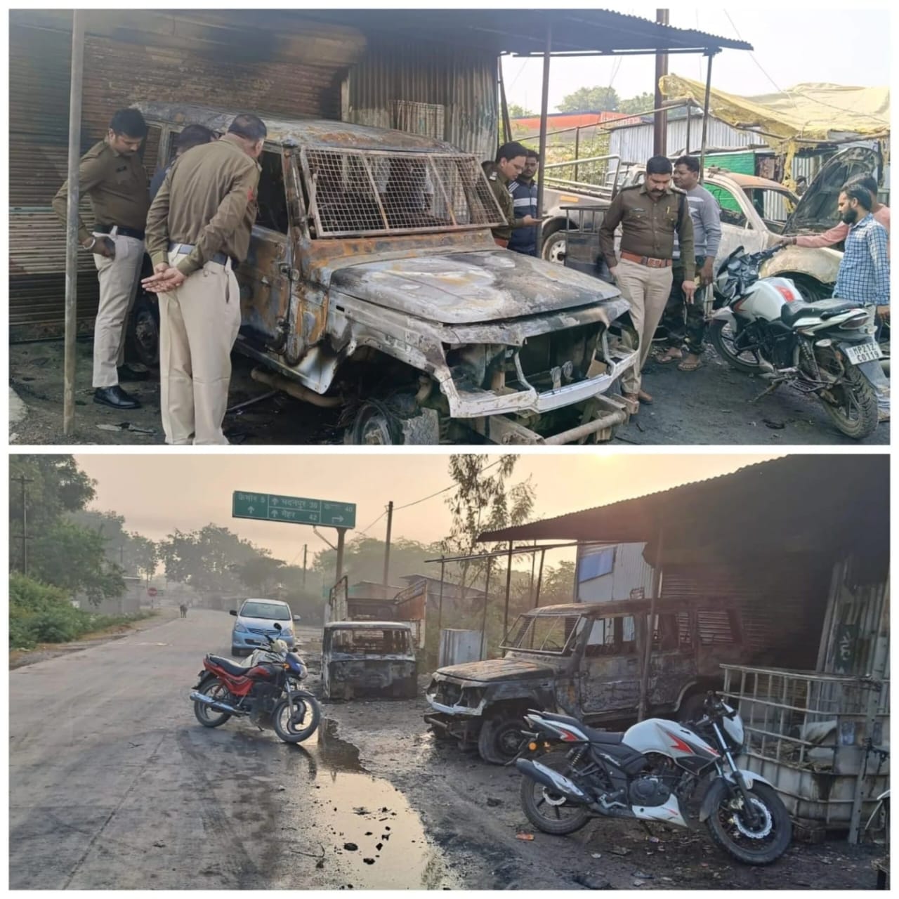 कैमोर के तिलक चौक में मिस्त्री की दुकान के बाहर आधा दर्जन वाहन आग की भेंट, विजयराघवगढ़ पुलिस का वाहन भी जलाया गया 23 कैमोर के तिलक चौक में मिस्त्री की दुकान के बाहर आधा दर्जन वाहन आग की भेंट, विजयराघवगढ़ पुलिस का वाहन भी जलाया गया